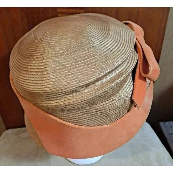 Suzy Lee Women's California Vintage Beige Hat w/Orange Velvet 1960's - Picture 4 of 9